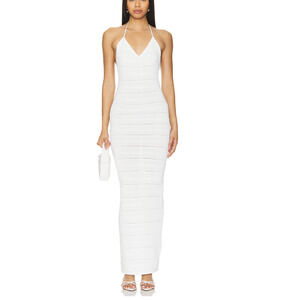 Superdown White Halter Maxi Dress MEDIUM Pointelle Bodycon Sloan Revolve $68 NEW